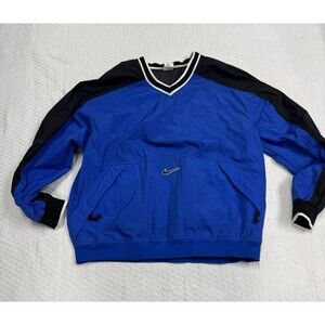 Vintage Nike Center Swoosh V Neck Pullover Windbreaker Blue and Black Sz XL